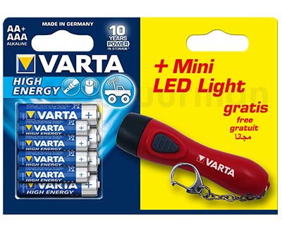 BATT VA LR6/LR03 4 AA + 4 AAA MET LED MINI LAMP